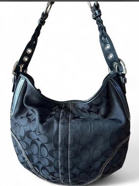 Coach Black Signature Monogram Hobo Bag